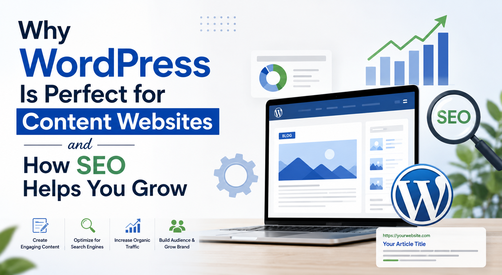 Modern business website dashboard powered by WordPress CMS with analytics, SEO growth, and website management features.